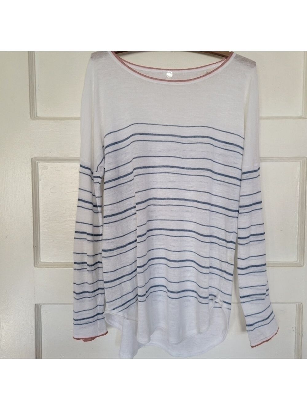 Margaret O'Leary Linen Blend Striped Ballet Neck Sweater